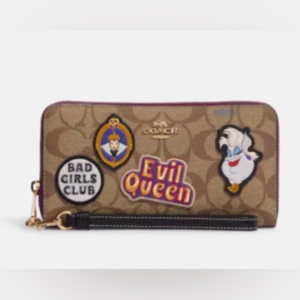 NWT Disney X Coach Long Zip Around Wallet In Signature Canvas With Patches